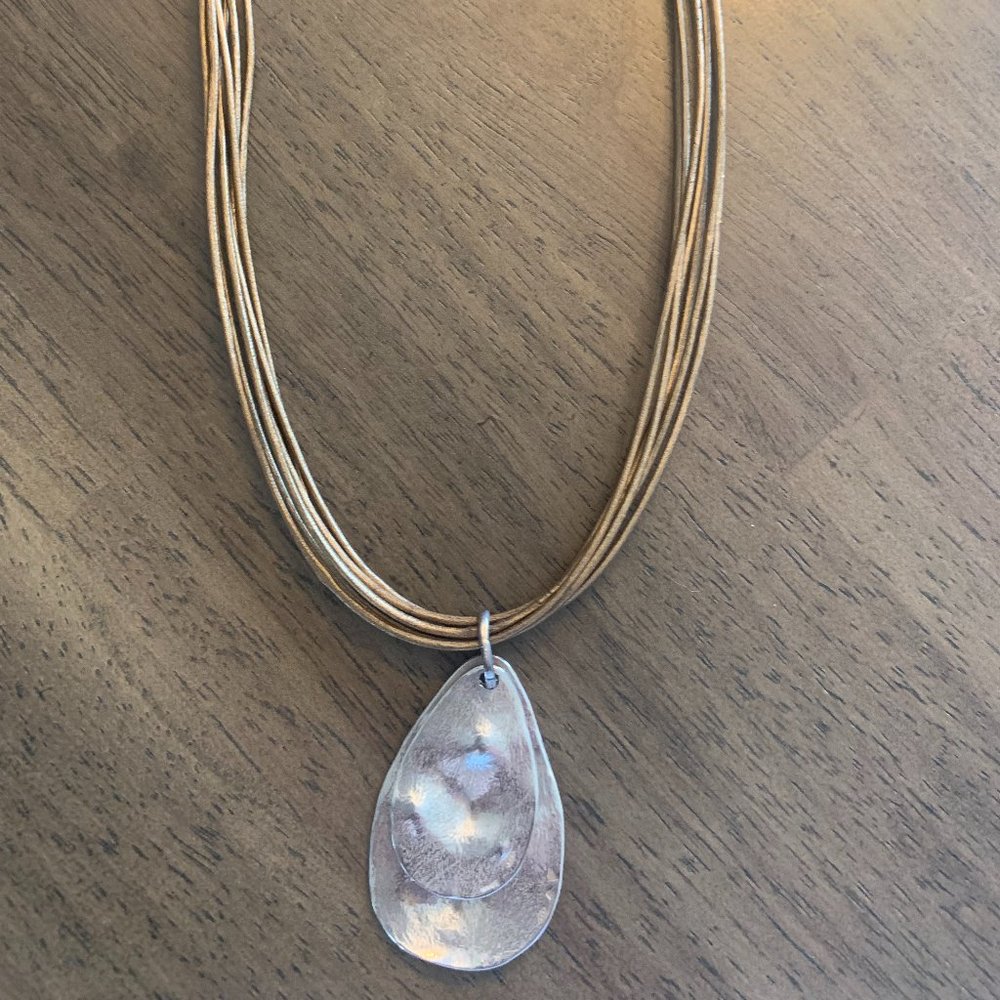 Silpada retired Gold leather and silver pendant necklace